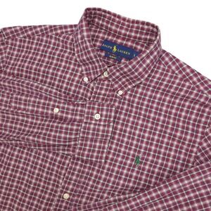Ralph Lauren Dress‎ Shirt Men's L Burgundy White Plaid Slim Fit Poplin